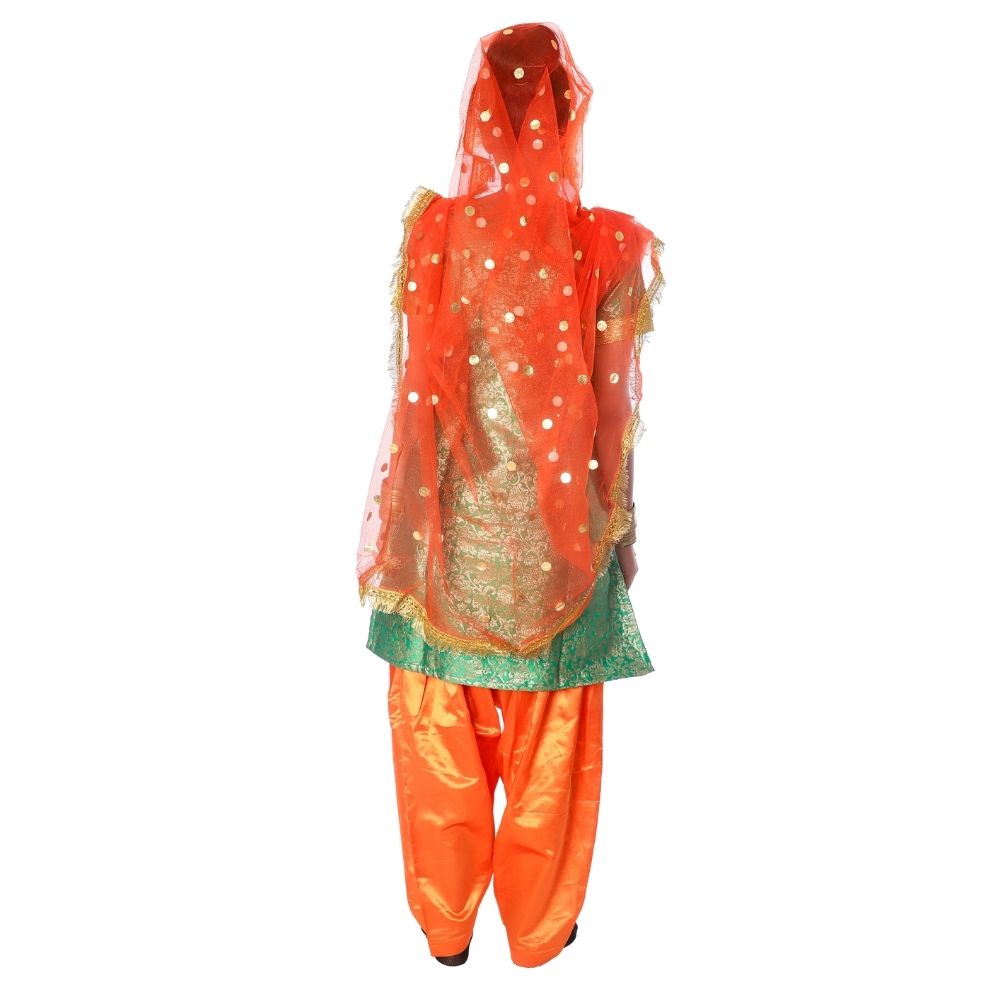 Bhangra Dance Costume for Girls  Punjabi Folk Dress in Green & Orange
