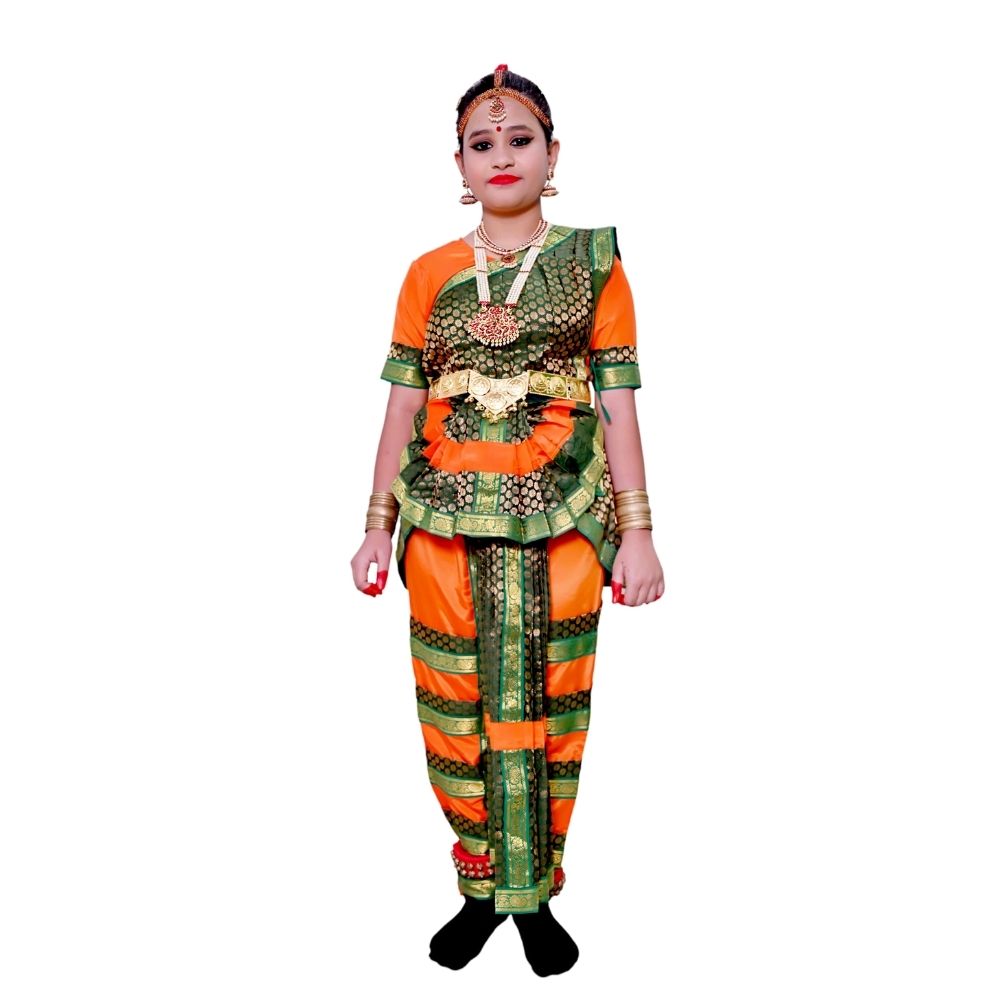 green emerald velvet dress PARROT GREEN RUST Red 38 Inches length Pant Size Traditional Bharatanatyam  Dance Costume in art silk, Dharmavaram and kanchi main image 1