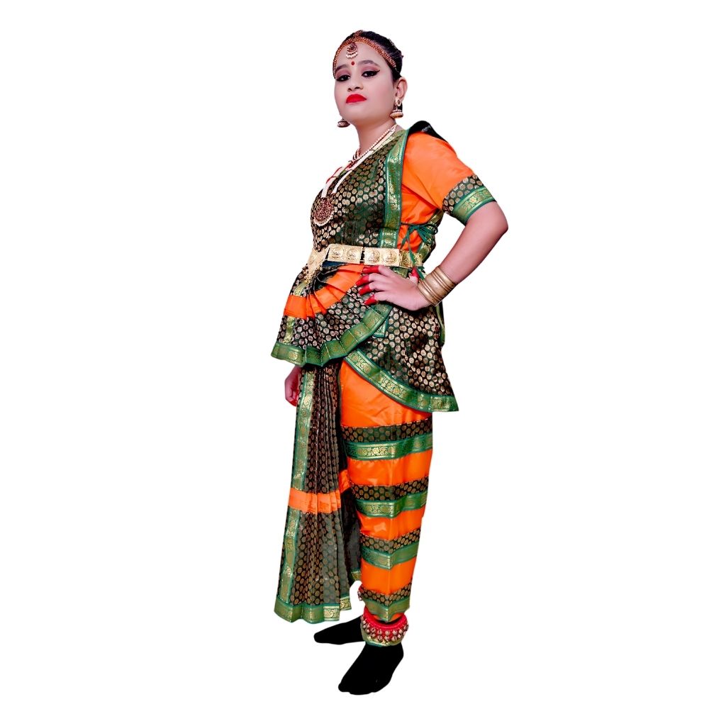 parrot green bharatanatyam dress Green & Red Bharatnatyam Dance Dress main image 0