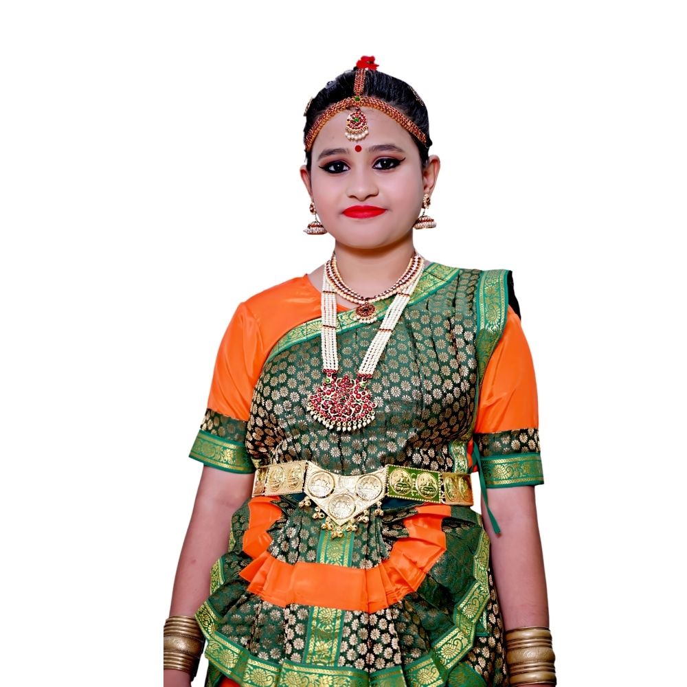 parrot green bharatanatyam dress Bharatnatyam Green Color Dance Costume – Sulbha Fashions main image 1