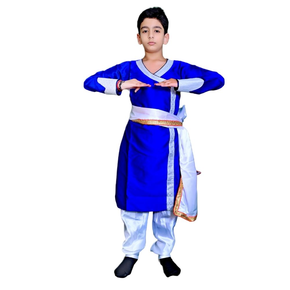 Boys Kathak Dance Dress in Royal Blue & White  Traditional Classical  Costume for Stage Events