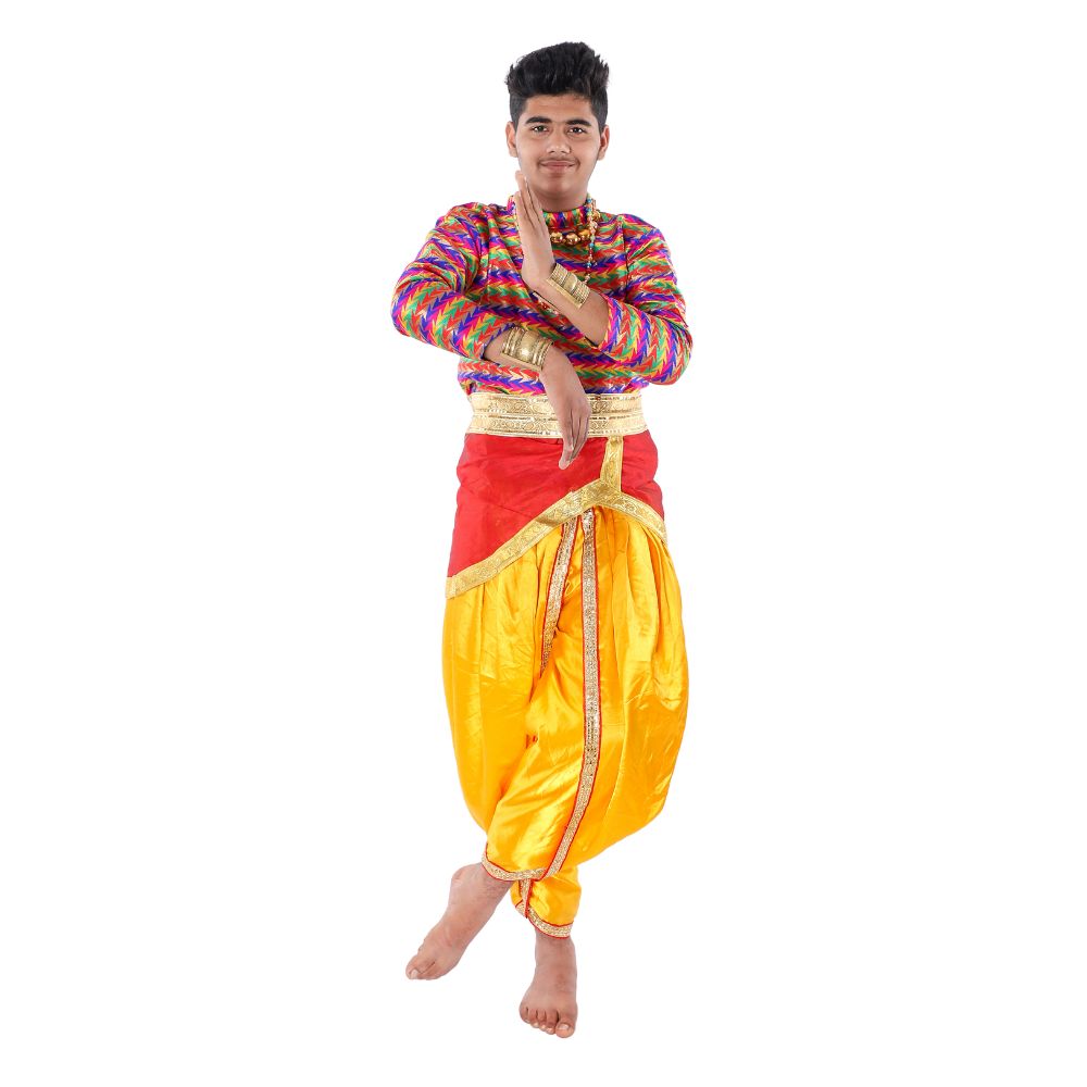 semi classical dress images Indian Dance Costume for Boys – Multicolor Yellow Outfit for Stage & School Events Simple